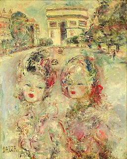 Dazza, (20th Century) Oil on Canvas, "Champs Elysees Girls".