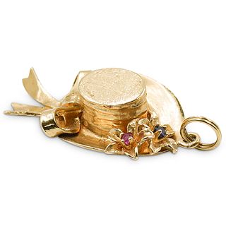 14k Gold and Precious Stone Hat Pendant