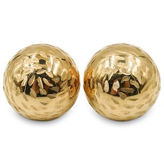 18k Gold Etched Spherical Earrings