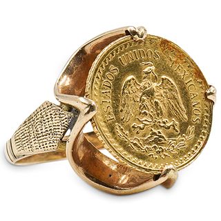 Mexican Peso Coin and 14k Gold Ring