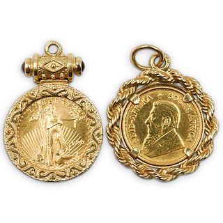 (2 Pc) Group Of Gold Coin Pendants