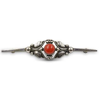 Georg Jensen Sterling and Coral Pin