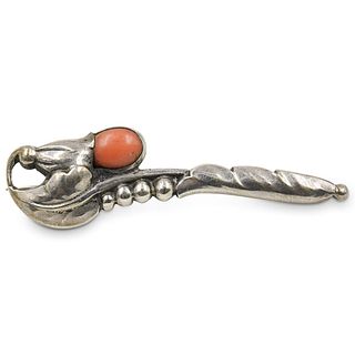 Danish Sterling and Coral Pin