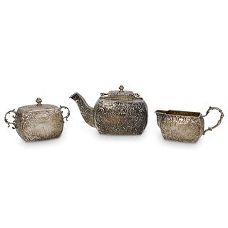 (3 Pc) 800 Silver Repousse Tea Set