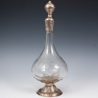 Art Nouveau Sterling and Crystal Decanter
