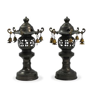 Pair of Chinese Bronze Garden Lanterns