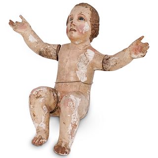 Antique Polychrome Wood Baby Statue