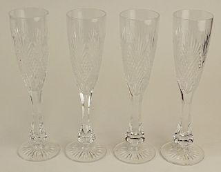 Four (4) Waterford Style Cut Crystal Champagne Flutes.