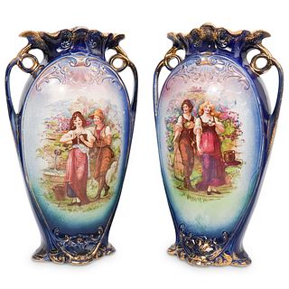 Pair Of Austrian Cobalt Blue Vases