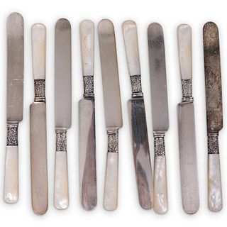 (9 Pc) Mother of Pearl and Sterling Butter Knives