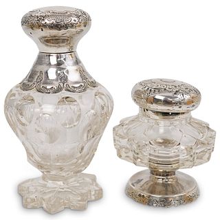 Pair Of Sterling Silver Crystal Vanity Bottles