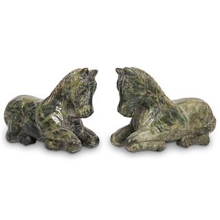 Pair Of Two-toned Marble Horse Bookends