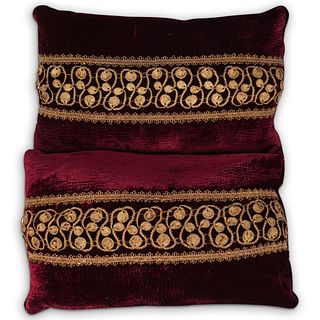 (2 Pc) French Embroidered Red Velvet Pillows