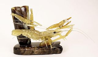 Vintage Chinese carved horn shrimp sculpture.
