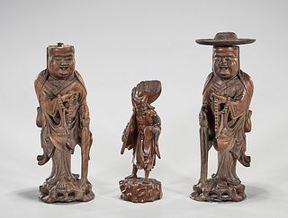 Three Chinese Carved Wood Figures