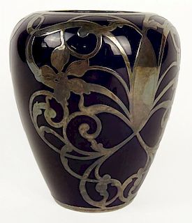 Lenox cobalt porcelain with silver overlay art nouveau style vase.