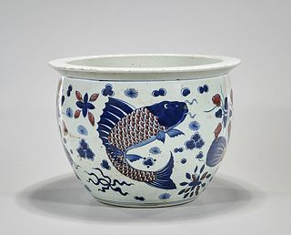 Chinese Red, Blue and White Porcelain Jardiniere