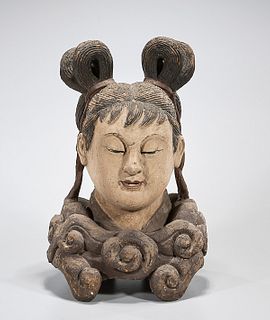 Chinese Carved Wood Bust