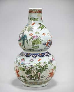 Large Chinese Enameled Porcelain Double Gourd Vase