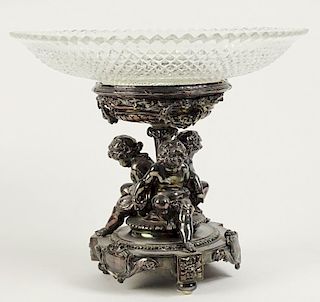 Antique Silver Plate and Crystal Figural Compote.