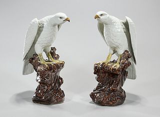 Pair Chinese Porcelain Birds of Prey