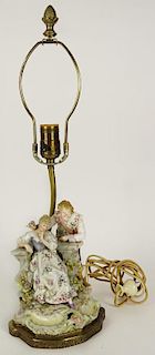 Antique figural Meissen style porcelain lamp. "Courting"
