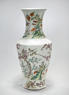 Tall Chinese Enameled Porcelain Octagonal Vase