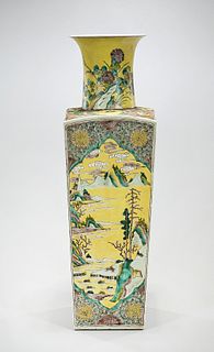 Tall Chinese Enameled Porcelain Four Faceted-Vase