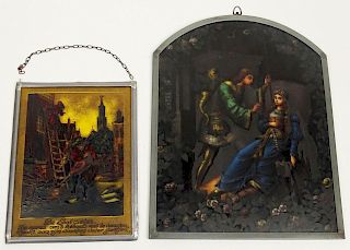 Lot of Two (2) Reverse Painted Glass Panels "Romeo and Juliet".