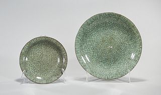 Two Chinese Crackle Glazed Porcelain Plates