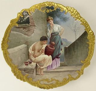 Large Limoges Porcelain Hand Painted Charger "The Amphora Decorator" .