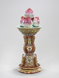 Chinese Enameled Porcelain Display Stand With Peaches