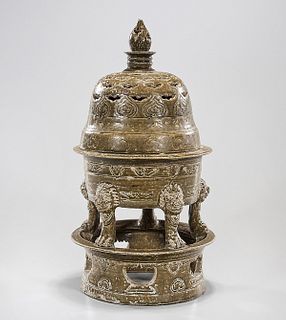 Chinese Glazed Ceramic Covered Censer