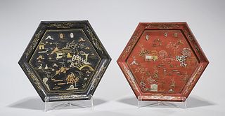 Two Chinese Lacquered Hexagonal Trays