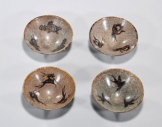 Set of Four Chinese Glazed Ceramic Conical Bowls