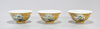 Set of Three Chinese Enameled Porcelain Bowls