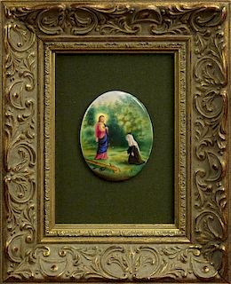 Early 20th Century Hand Painted Porcelain Plaque "Jesus and Mary".