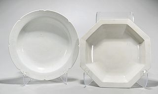 Two Chinese White Glazed Porcelain Chargers