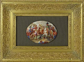 20th Century Porcelain Plaque With Transferred Motif "Opposing Armies".