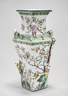 Chinese Enameled Porcelain Four-Faceted Gu-Form Vase