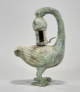 Chinese Archaistic Bronze Goose Form Lamp