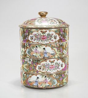 Chinese Enameled Porcelain Covered Stacking Boxes