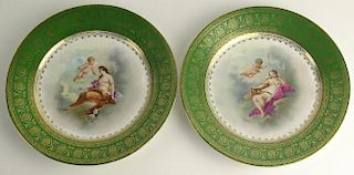 Pair of Antique Crown China Austria Hand Painted Porcelain Plates.