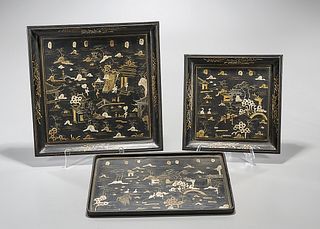 Three Chinese Painted Wood Trays
