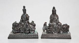 Two Chinese Bronze Guanyin Figures