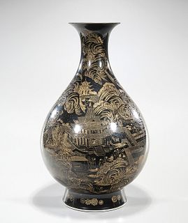 Tall Chinese Black Glazed Porcelain Vase