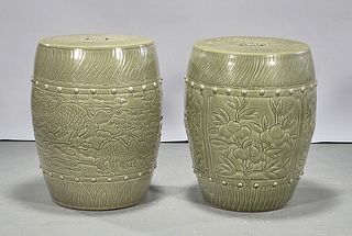Two Chinese Green Glazed Porcelain Garden Seats
