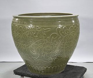 Large Chinese Green Glazed Porcelain Fish bowl