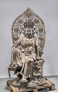 Large Chinese Bronze Seated Guanyin