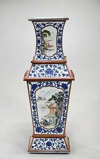Chinese Enameled Porcelain Four-faceted Vase